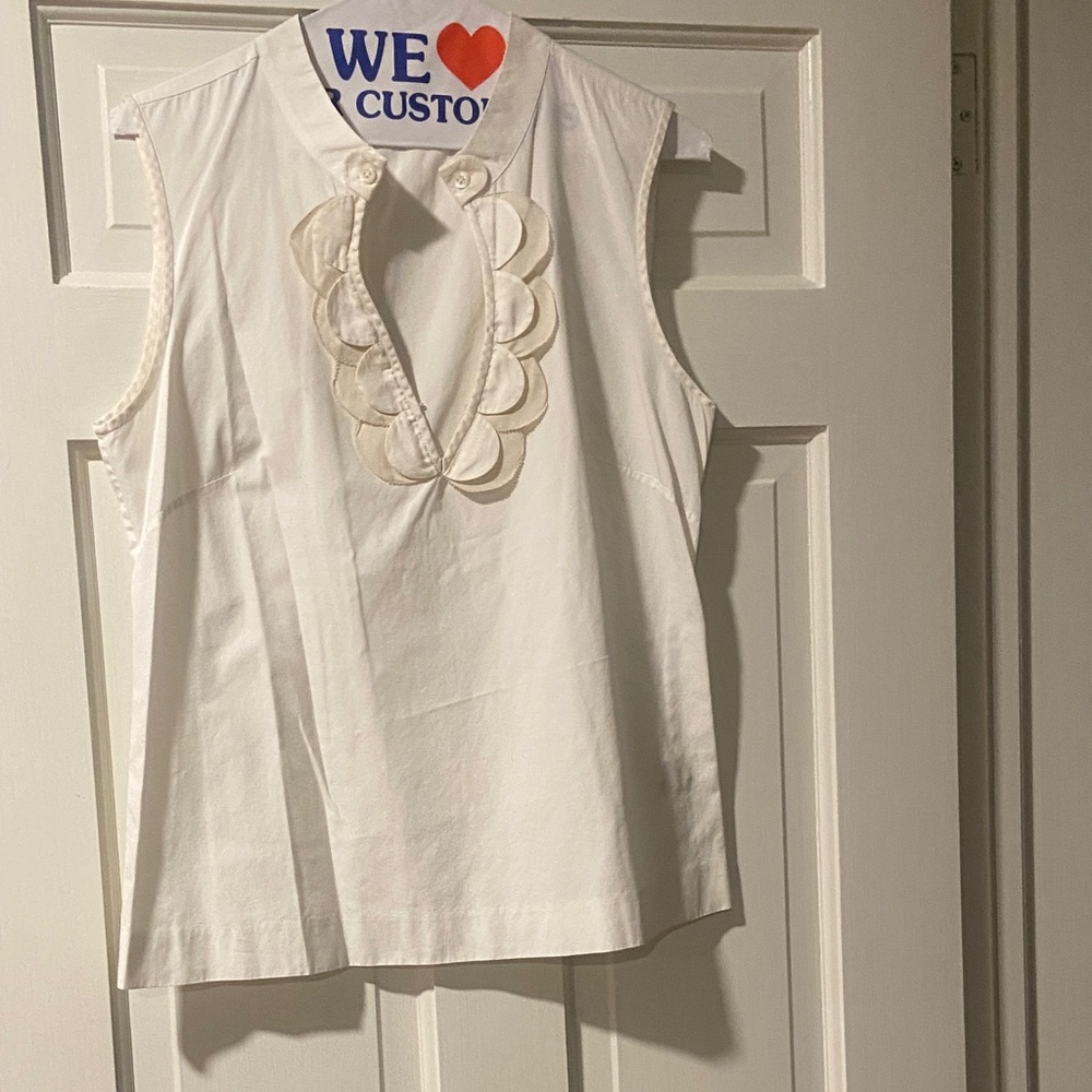 J. Crew Off White Sleeveless Top with Scallop Detail